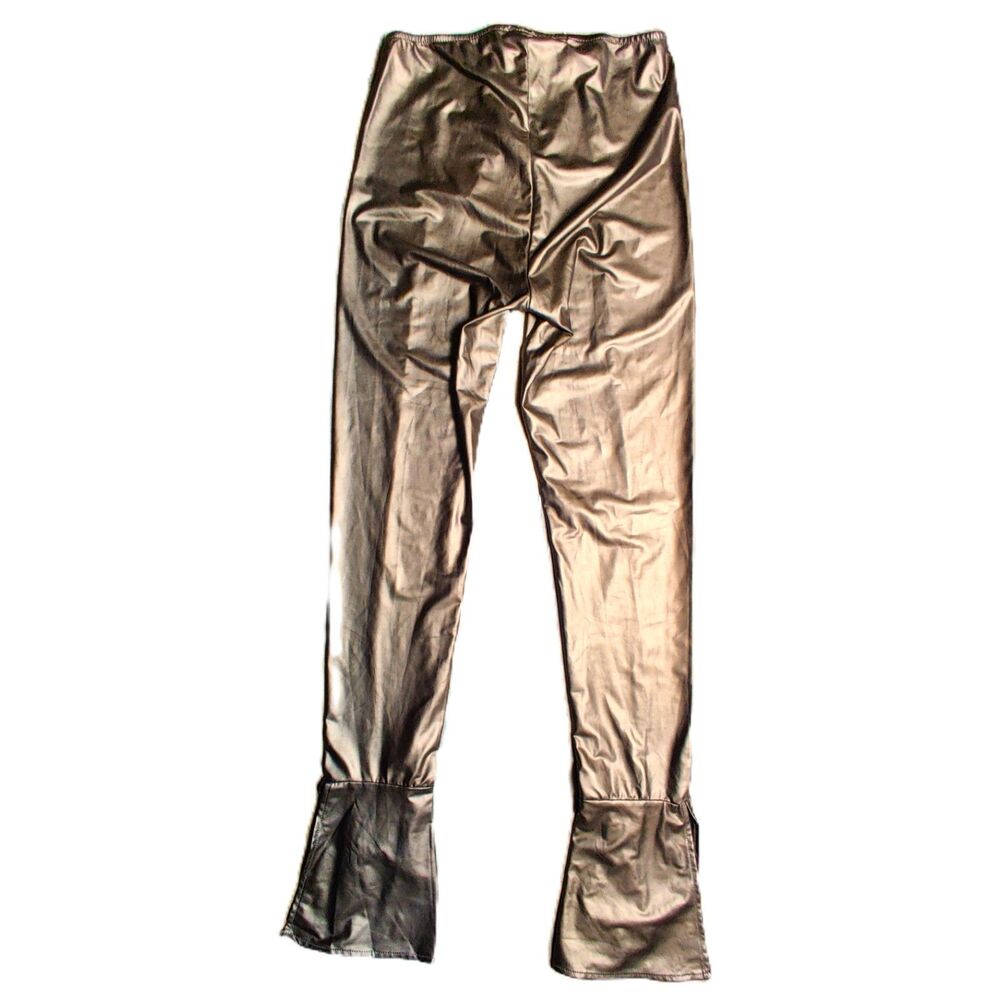 SHEIN SXY Metallic Bronze Faux Leather Tie Hem Leggings Pants Women's XS NWT